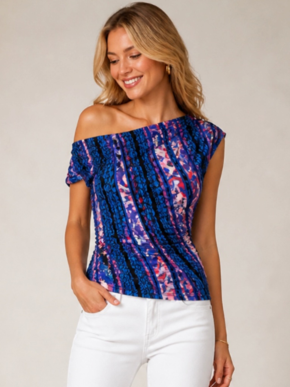 Versus Versace Off Shoulder Floral Top